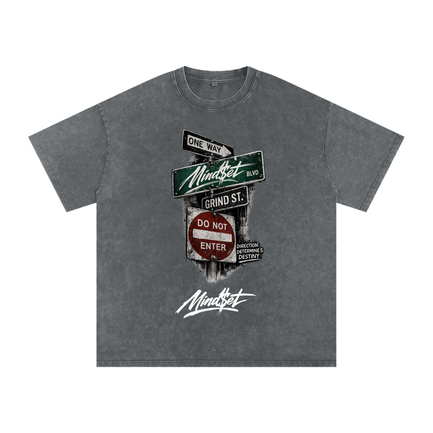 "One Way" Snow Washed Oversized 100% Cotton T-Shirt