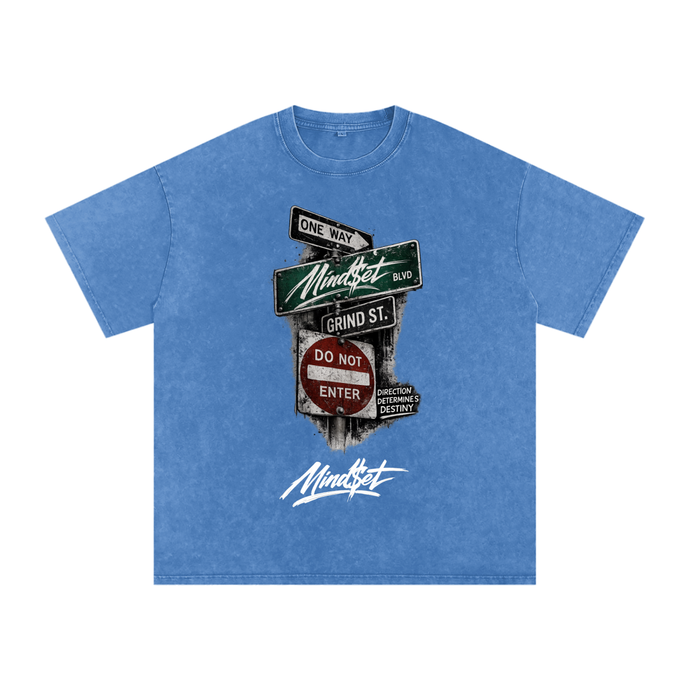 "One Way" Snow Washed Oversized 100% Cotton T-Shirt