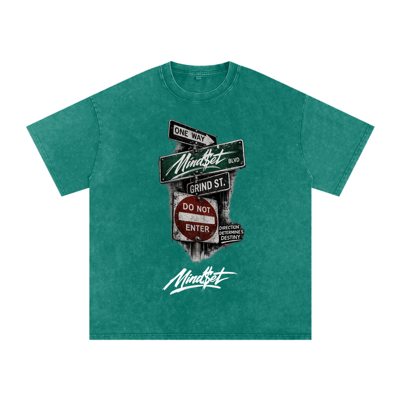 "One Way" Snow Washed Oversized 100% Cotton T-Shirt