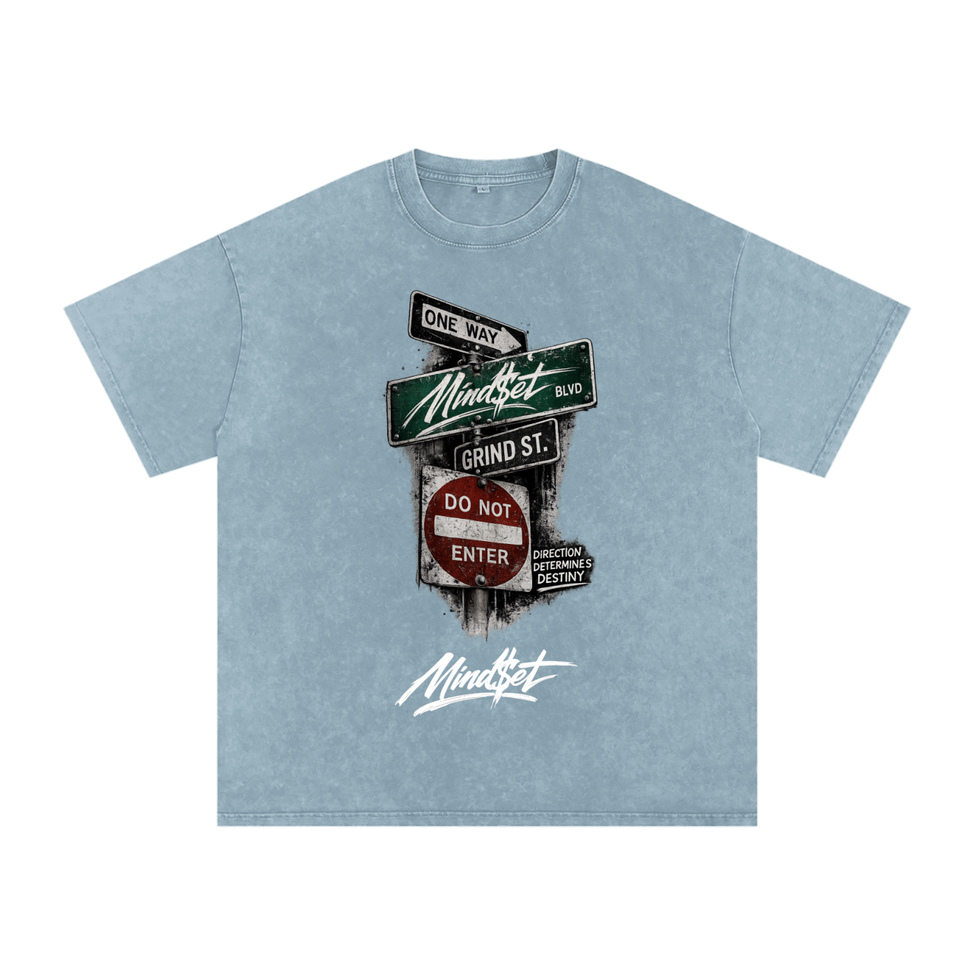 "One Way" Snow Washed Oversized 100% Cotton T-Shirt