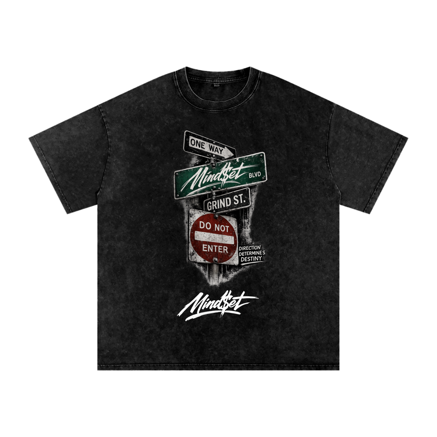"One Way" Snow Washed Oversized 100% Cotton T-Shirt