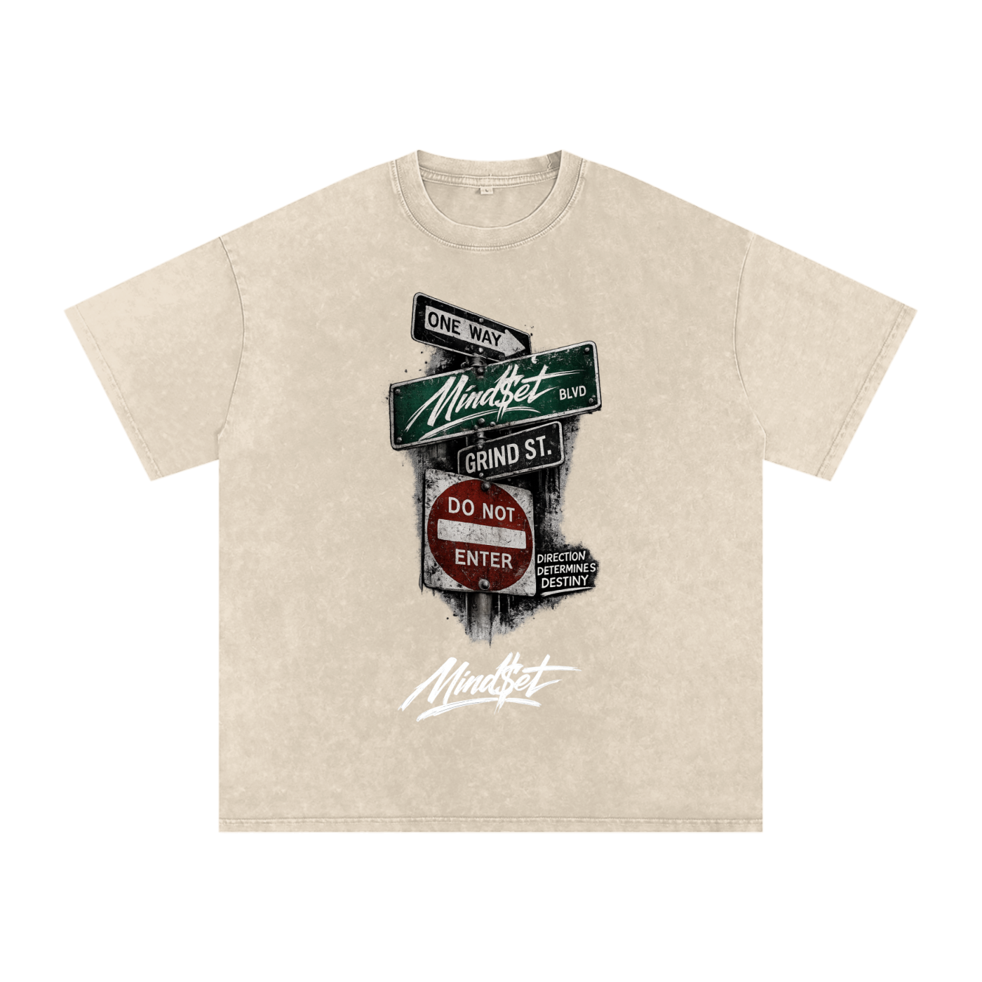 "One Way" Snow Washed Oversized 100% Cotton T-Shirt