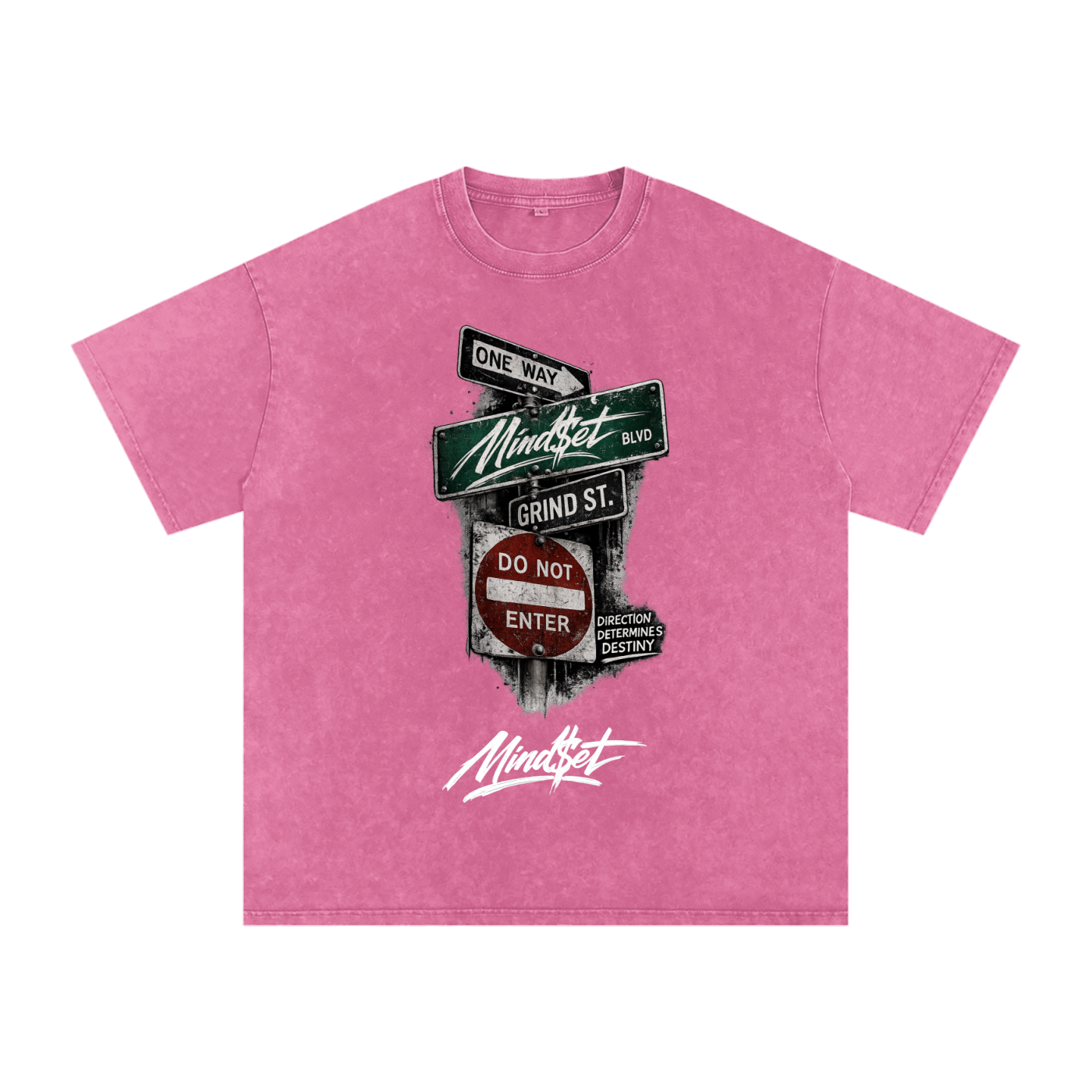 "One Way" Snow Washed Oversized 100% Cotton T-Shirt