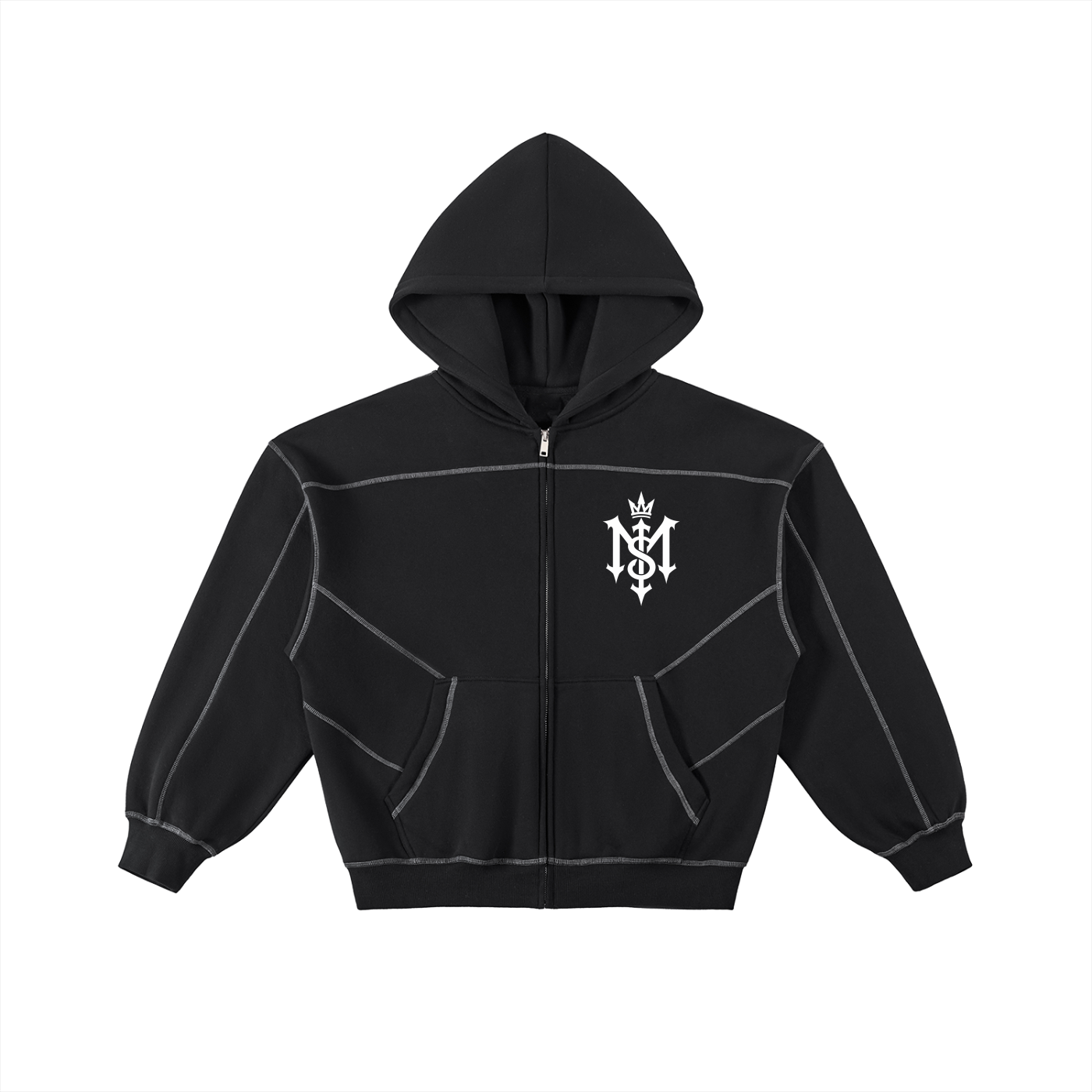 Mind$et M$ Logo Contrast-Stitched Boxy Fleece Zip Hoodie