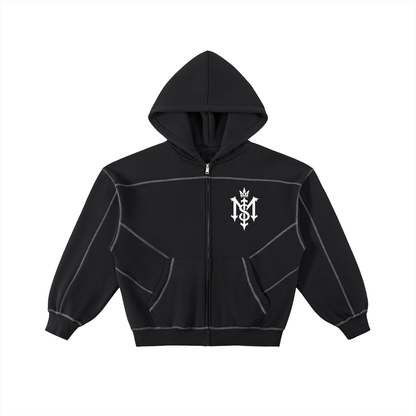 Mind$et M$ Logo Contrast-Stitched Boxy Fleece Zip Hoodie