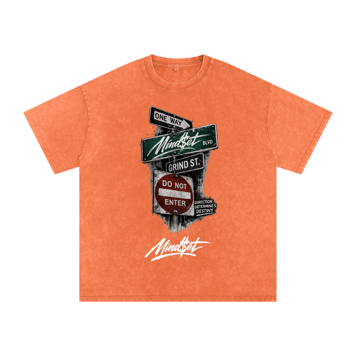 "One Way" Snow Washed Oversized 100% Cotton T-Shirt