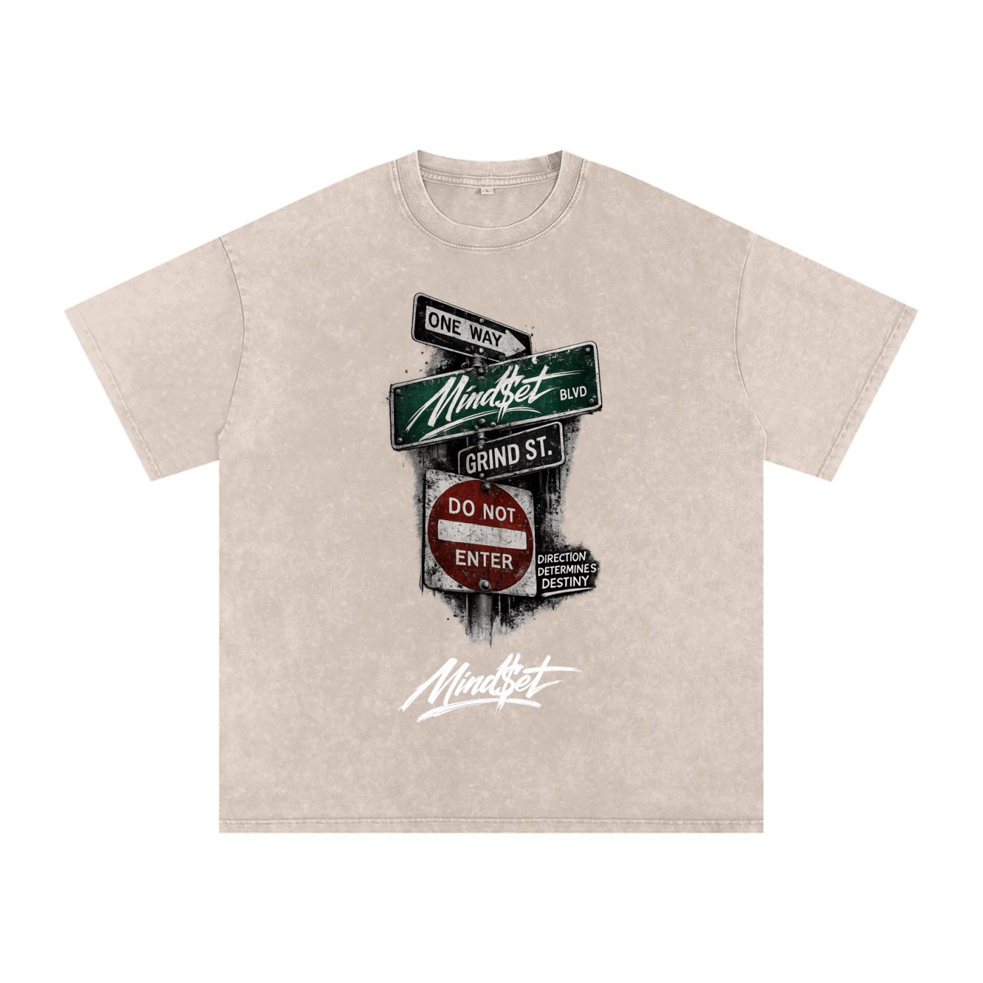 "One Way" Snow Washed Oversized 100% Cotton T-Shirt
