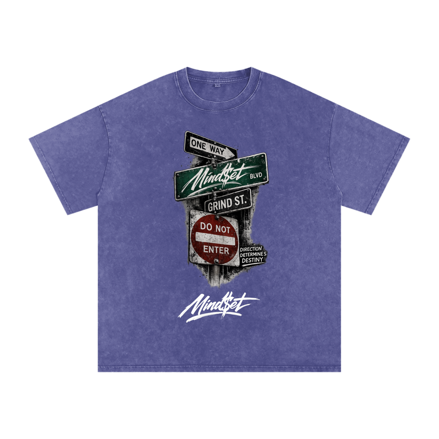"One Way" Snow Washed Oversized 100% Cotton T-Shirt