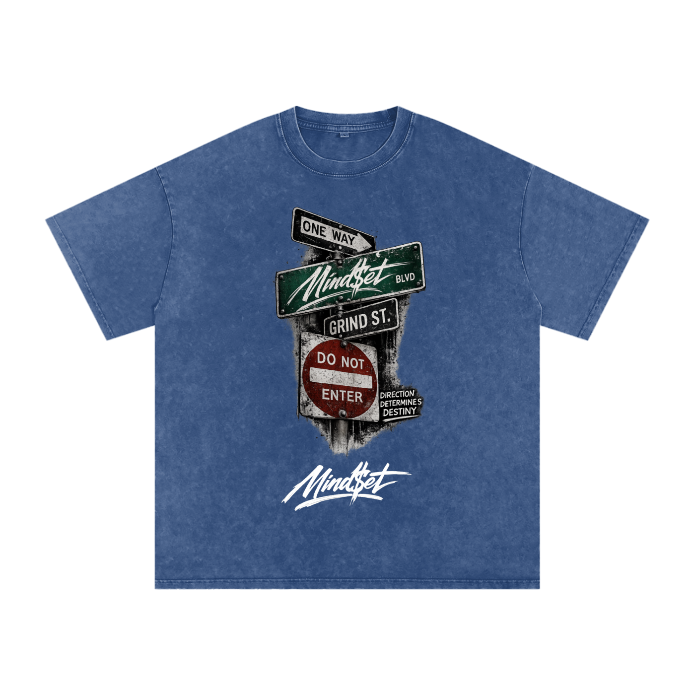 "One Way" Snow Washed Oversized 100% Cotton T-Shirt