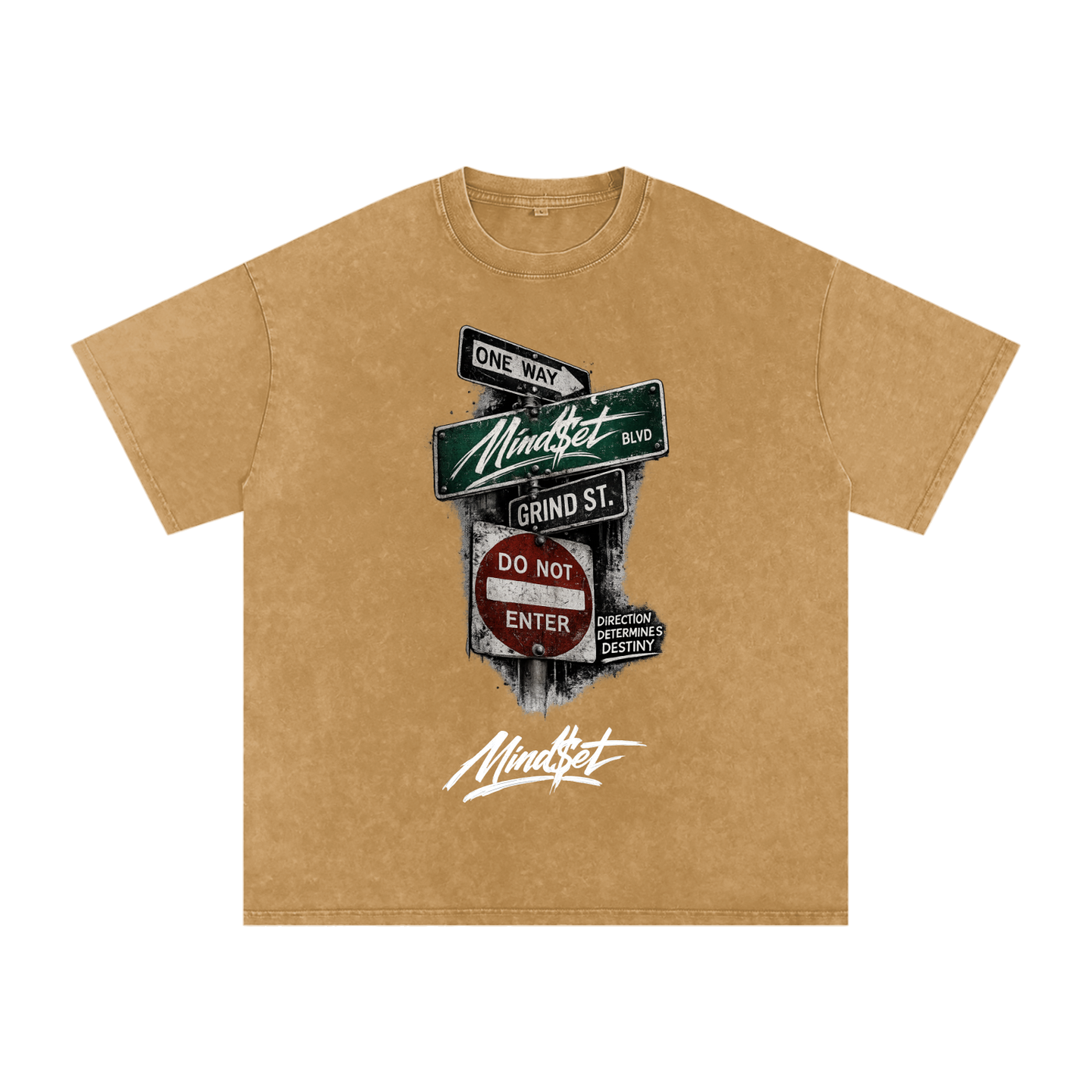 "One Way" Snow Washed Oversized 100% Cotton T-Shirt
