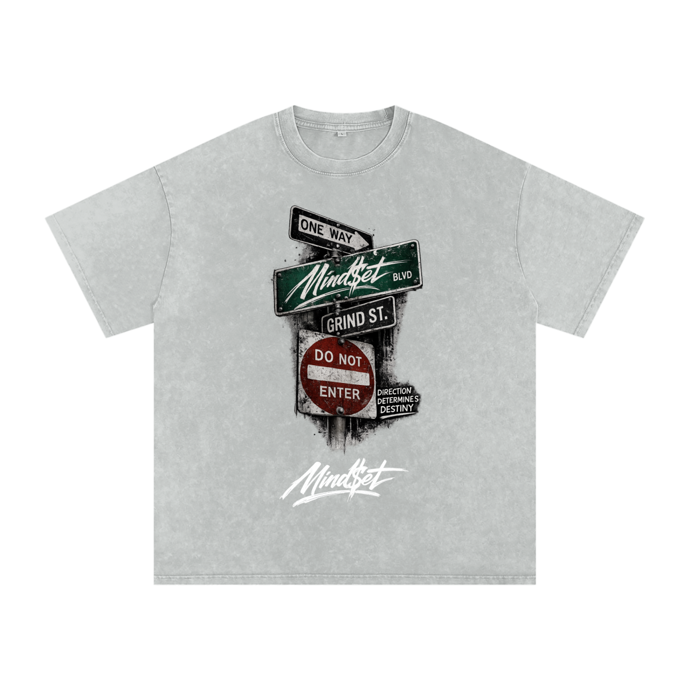 "One Way" Snow Washed Oversized 100% Cotton T-Shirt